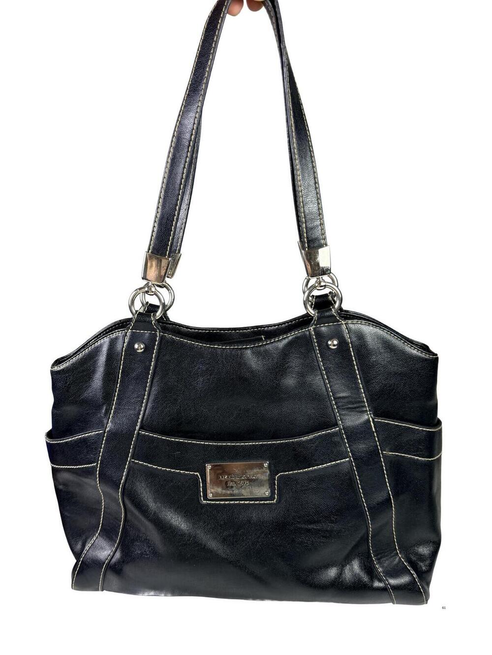 Liz Claiborne Black Shoulder Bag Contrast Stitch Y2K Tote Purse